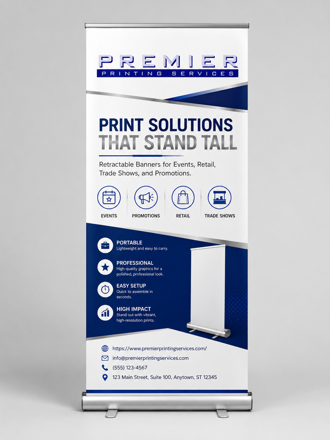 Premier Printing Services standing banner mockup.