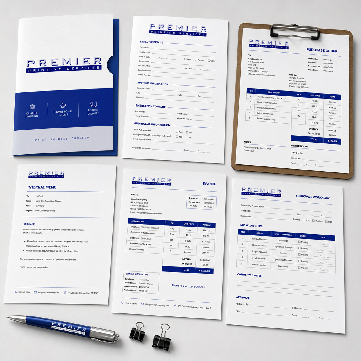 Forms and Internal Documents printing example from Premier Printing Services