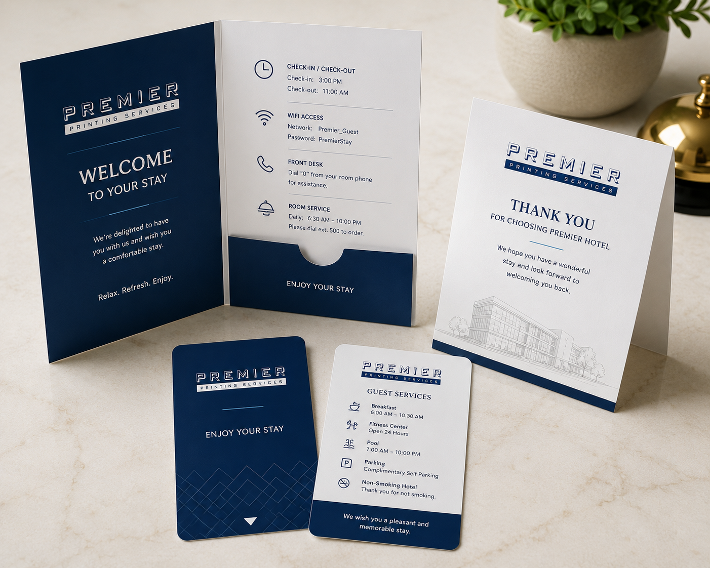 Welcome Materials and Guest Cards printing example from Premier Printing Services